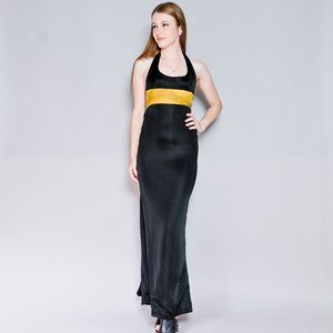 157. ATELIER VERSACE Vintage Black & Yellow Beaded Dress F/W Couture 96 97